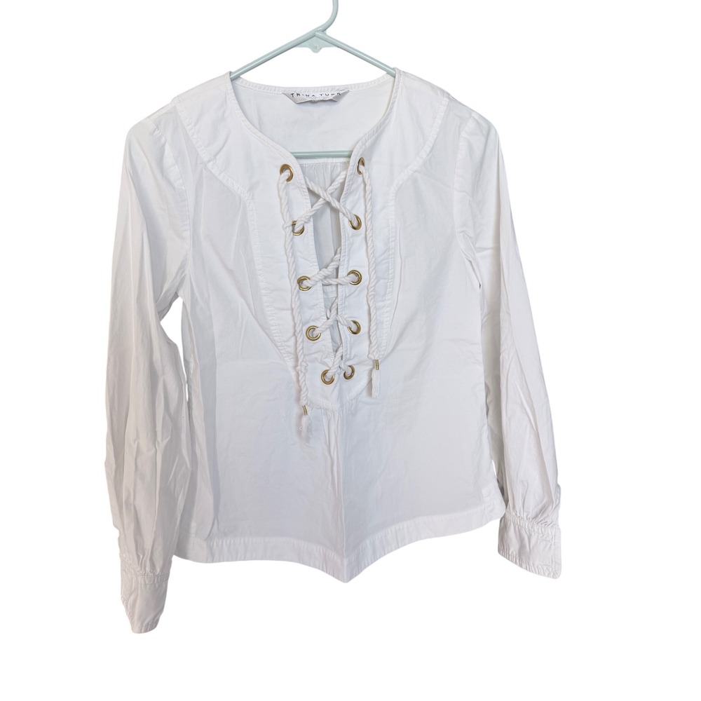 Trina Turk Lace Up Nautical Poplin Blouse White Size XS